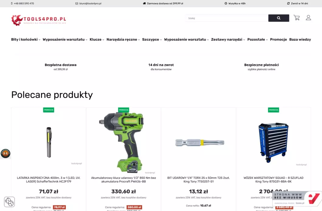 Sklep z narzędziami warsztatowymi tools4pro.pl - zrzut ekranu