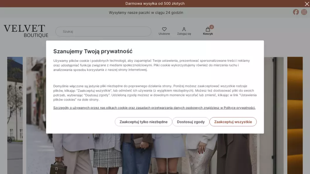 Sklep odzieżowy z markami premium Velvet Boutique Premium - zrzut ekranu