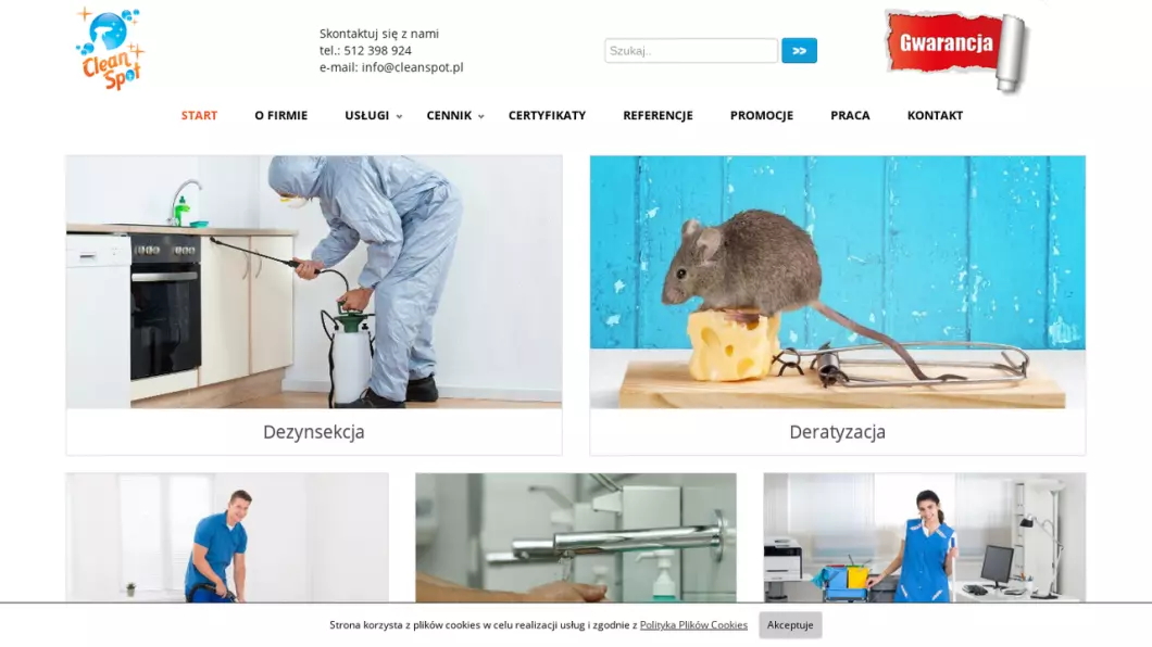 CleanSpot | Usługi deratyzacji, dezynsekcji, dezodoryzacji, sprzątania i prania wykładzin - zrzut ekranu