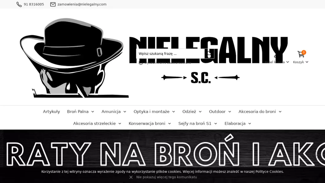 Internetowy sklep z bronią palną, myśliwską Szczecin | NIELEGALNY - zrzut ekranu