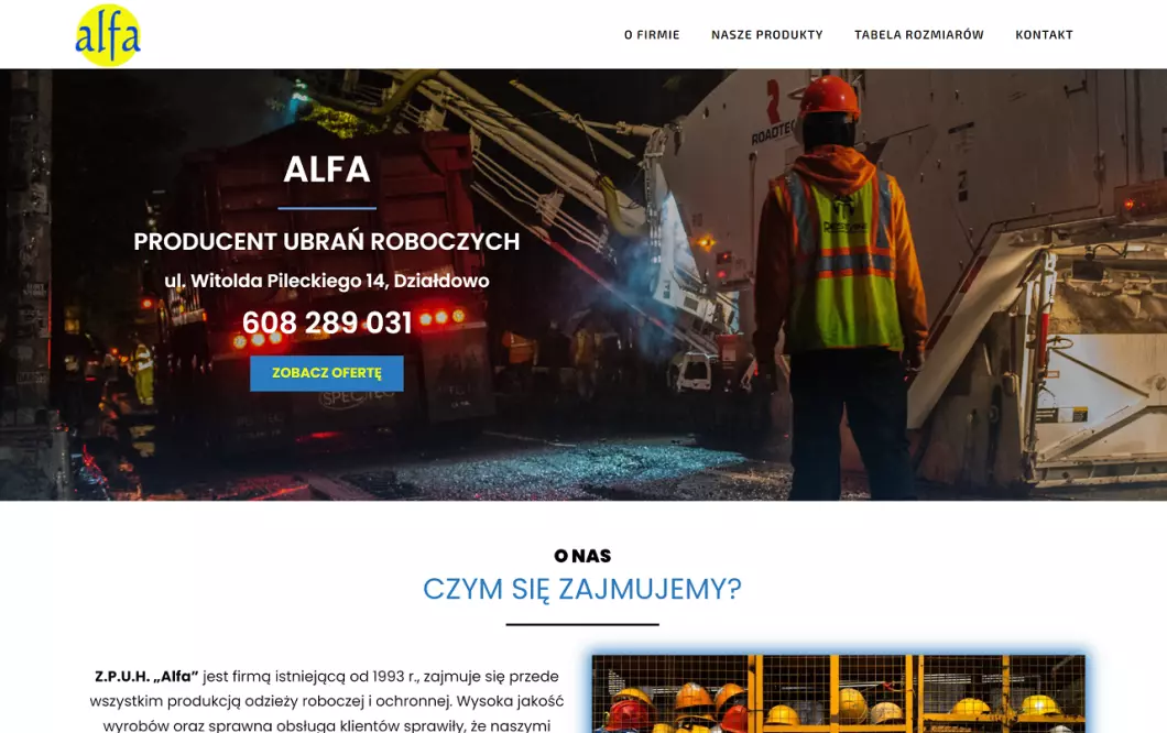 Sklep z odzieżą roboczą Alfa - zrzut ekranu
